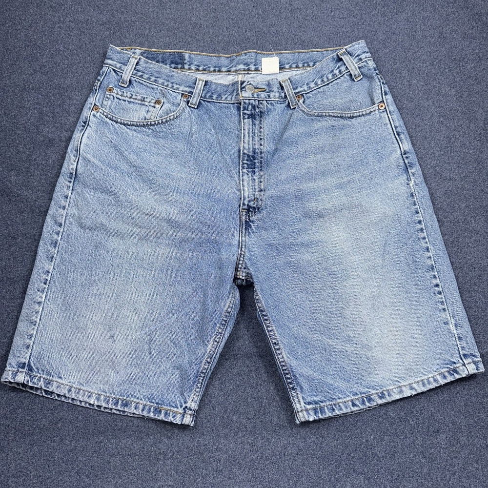 Vintage Levis 505 Denim Shorts Mens 38 Light Wash Blue Made in USA Regular Fit